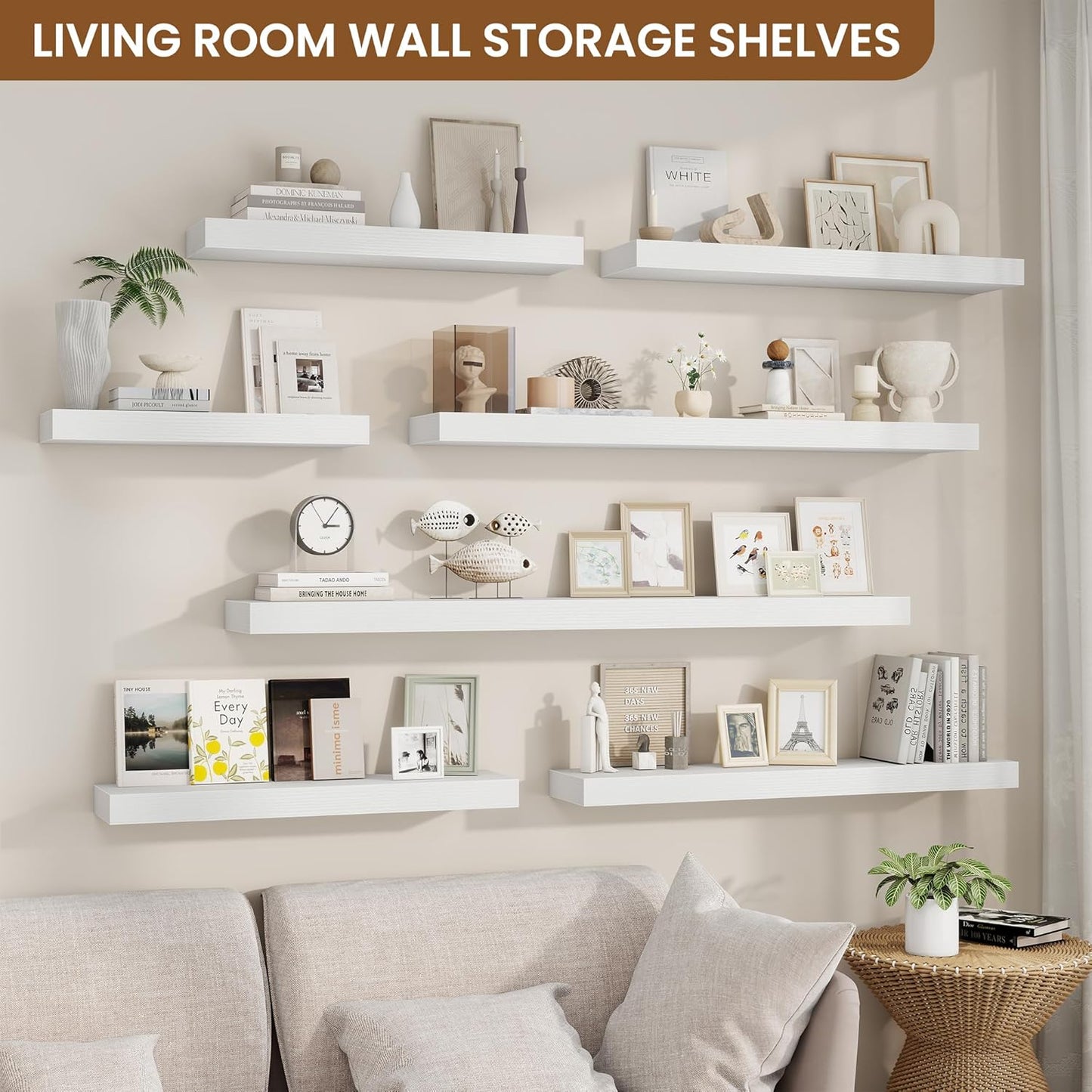 fuqing Floating Shelves for Wall, Bathroom Shelf Wall Mounted for Storage, Shelves with Invisible Bracket for Bedroom, Kitchen, Living Room, Farmhouse Small Book Shelf, 32 Inch Set of 2, White