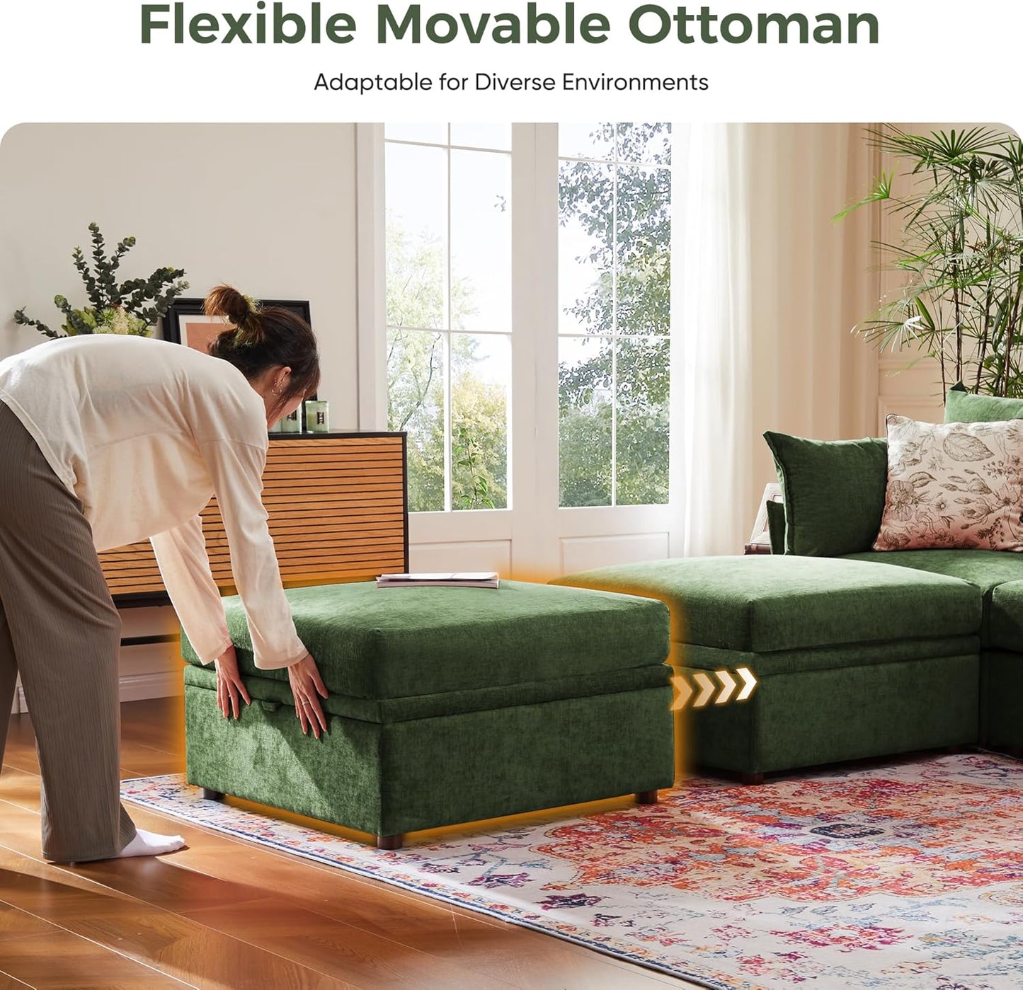 134.6" Oversized Modular Sectional Sofa, Large 6 Seater U Shaped Couch Deep Seat for Living Room, Apartment - Chenille Green