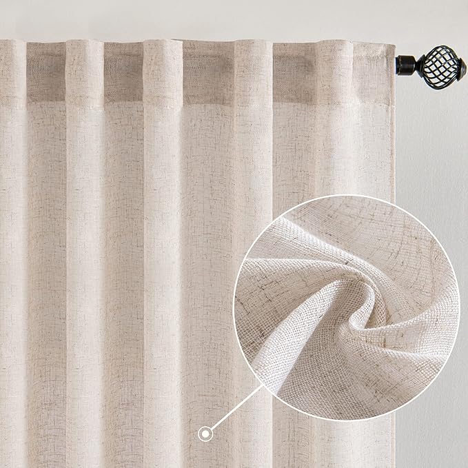 MIULEE Natural White Linen Curtains 104 Inch Length 2 Panels for Bedroom Living Room, Soft Thick Linen Textured Window Drapes Semi Sheer Light Filtering Back Tab Rod Pocket Burlap Look Decor