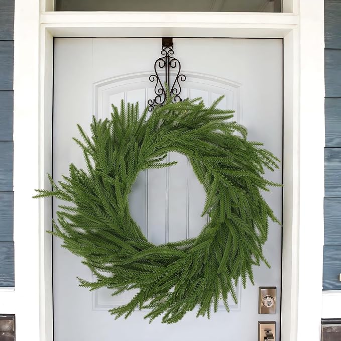 Hananona 2 Pcs 9 Ft Artificial Norfolk Pine Garlands, Real Touch Winter Pine Garland, Green Artificial Greenery Garland for Table, Mantle, Wall, Indoor, Outdoor Christmas Decorations (2, 9 Ft)