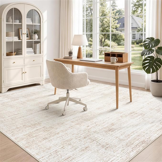 5x7 Area Rugs for Living Room Washable Rugs Neutral Abstract Large Rug Soft Modern Carpet Non-Slip Stain Resistant Low Pile Rug for Bedroom Dining Room Nursery Home Office Under Table Area Rug Beige