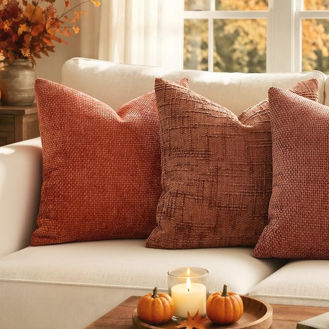 MIULEE Pack of 2 Fall Burnt Orange Decorative Pillow Covers 16x16 Inch Soft Chenille Couch Throw Pillows Farmhouse Cushion Covers for Home Decor Sofa Bedroom Living Room