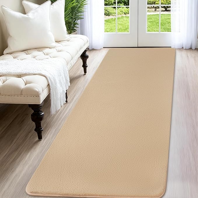 qulint Tan Carpet Runners for Hallway 6ft, Modern Soft Bedroom Runner Rug 2x6 Non Slip Washable Thickened Memory-Foam Indoor Rug, Minimalist Solid Carpet for Living Room Laundry Home Decor