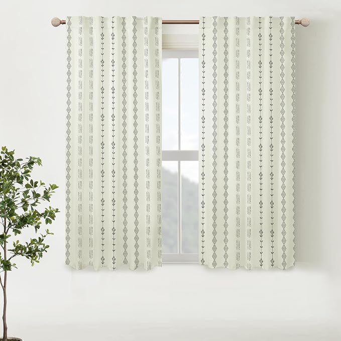 Lino Rosa Boho Bathroom Curtains Window, Short Privacy Striped Pattern Curtains 45 Inch Length 2 Panel Sets