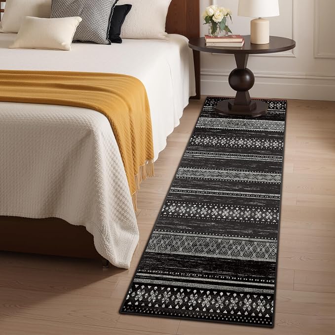 BESTSWEETIE 2x6 Area Rugs for Living Room Washable Moroccan Farmhouse Neutral Geometric Low Pile Non-Slip Soft Print Pattern Rug for Bedroom Kitchen Dining Room Entryway Black/White