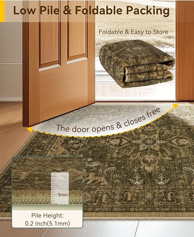 RELEANY Area Rugs Square 7ft Washable Non-Slip, Floral Vintage Distress Medallion Carpet for Living Room Bedroom Dining Room, Brown Dark Brown