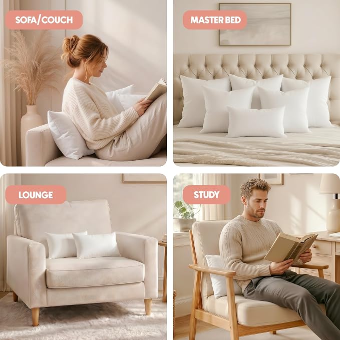 Utopia Bedding 16x24 Pillow Inserts, Set of 2, White – Indoor Decorative Throw Pillows for Bed, Sofa & Couch – Soft, Supportive & Fluffy Cushion Inserts