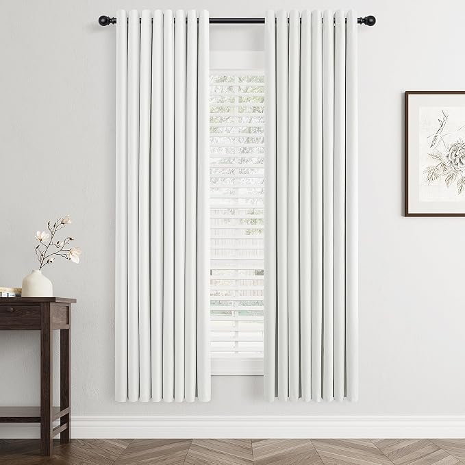 Jowels Ivory Linen Blackout Curtains 68 Length 2 Panels Set for Living Room Bedroom, 100% Black Out Thermal Insulated Linen Drapes, Room Darkening Grommet Curtains 68 Inches Long