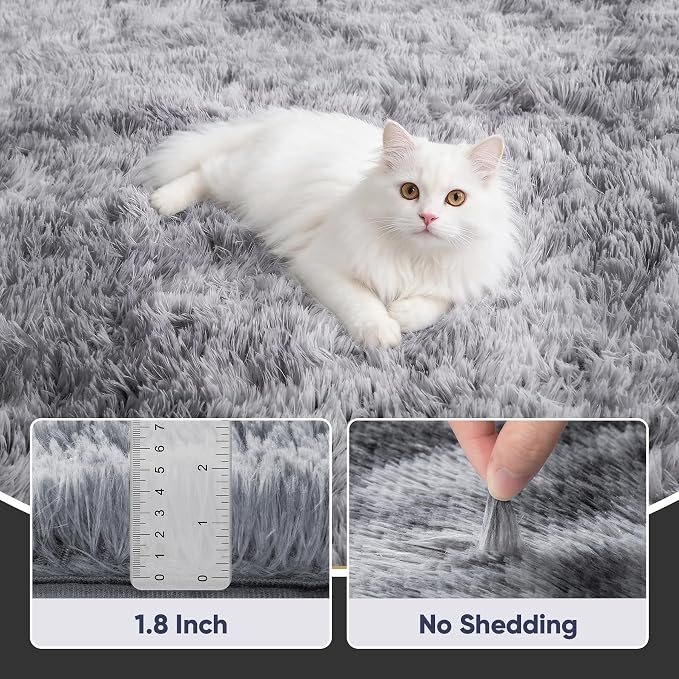 Area Rug for Living Room Bedroom: 6x9 Light Grey Soft Fluffy Shag Upgrade Non-Slip High Pile Carpet Large Fuzzy Plush Indoor Floor Decor Shaggy Rug for Kid Boys Girls Playroom Nursery Modern Home