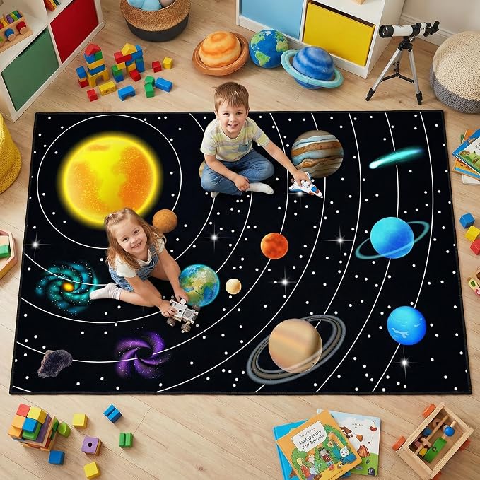 Space Rug for Boys Room – Solar System Space Theme Carpet for Kids Bedroom,Outer Space Rug for Boys Room Decor,Planet Area Rug 5'×7'