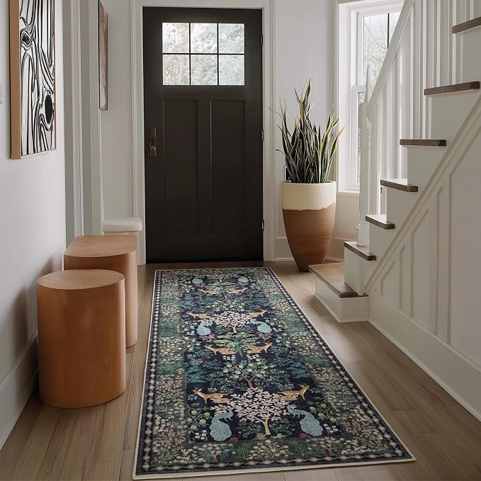Runner Rug Washable Kitchen Runner: 2'x 6' Hallway Runner Rugs Stain Resistant Non Slip Low Pile Soft Carpet Runners for Hallways Bedroom Entryway Indoor Beside Bathroom Laundry Room Farmhouse