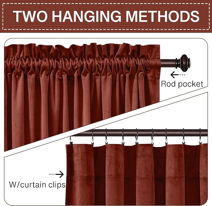 StangH Luxury Rust Thermal Insulated Curtains 96 inches, 2 Panels | 300GSM Rich Velvet, Room Darkening Privacy Protect Window Drapes, Noise Absorb, Bedroom Living Room, Christmas Decor
