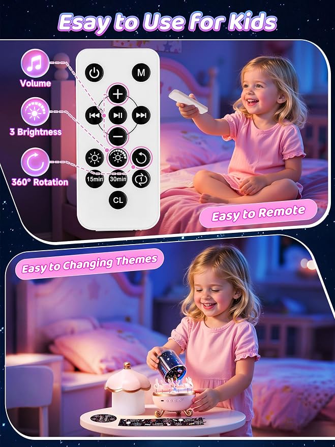 Carousel Night Light for Kids,15 Music+15 Films+315 Colors Star Projector for Kids Night Light Projector,360°+Remote+1200mah Unicorn Toys for Girls Room Decor,Autism Toys,Toddler Gifts for Girls Baby