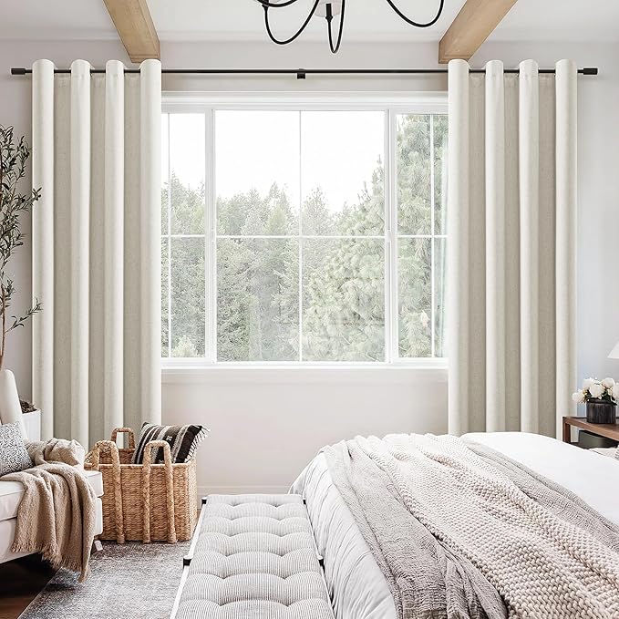 Jowels Cream Linen Blackout Curtains 84 Length 2 Panels Set for Living Room Bedroom, 100% Black Out Thermal Insulated Linen Drapes, Room Darkening Grommet Curtains 84 Inches Long Natural Beige