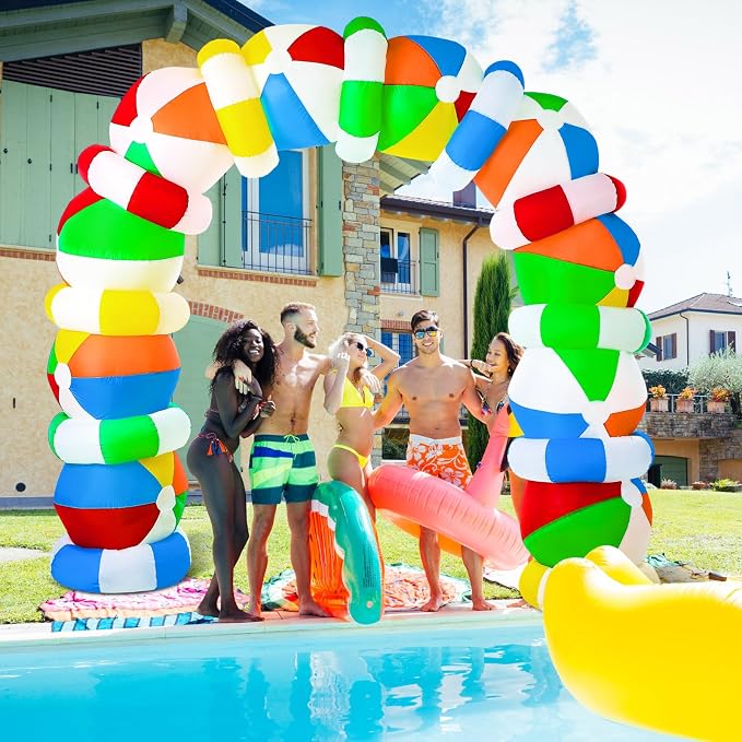Shappy 9ft Beach Ball Inflatables Arch Summer Outdoor Decorations Build in LED Lights Summer Inflatables Arch Yard Decoration for Pool Beach Garden Lawn Party Decor, No Assembly Required