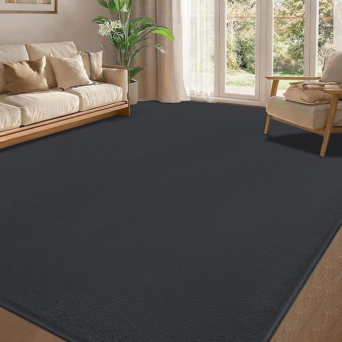 qulint Modern Rug for Bedroom 4x6, Dark Grey Thickened Memory-Foam Indoor Rug Soft Washable Area Rug for Living Room, Minimalist Non Slip Carpet for Boys Girls Kid Room Nursery Office Home Decor