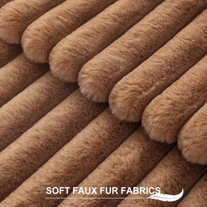 Pallene Faux Fur Plush Throw Pillow Covers 24x24 Set of 2, Luxury Soft Fluffy Striped Decorative Pillow Covers for Sofa, Couch, Living Room, Brown