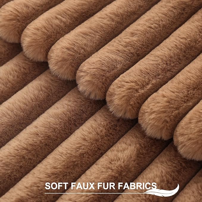 Pallene Faux Fur Plush Throw Pillow Covers 24x24 Set of 2, Luxury Soft Fluffy Striped Decorative Pillow Covers for Sofa, Couch, Living Room, Brown