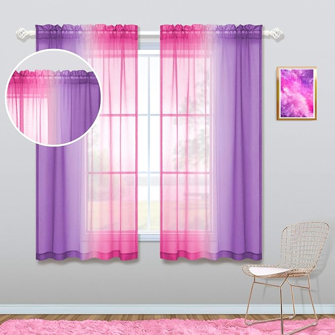 KOUFALL Kids Room Curtains for Little Girls Bedroom,2 Pack Short Sheer Princess Curtains for Small Window 45 Inch Length