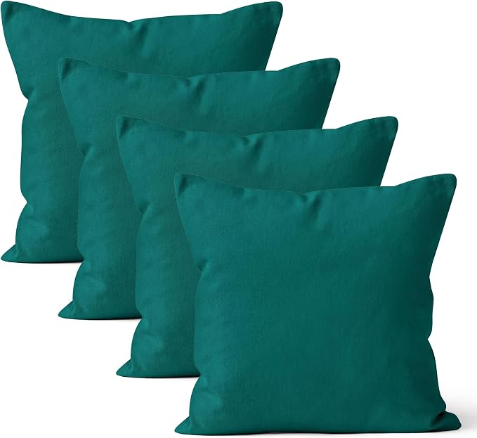 Encasa XO Throw Pillow Covers 18x18 in Set of 4 Emerald | No Inserts | Cotton Pillow Covers for Living Room, Bed, Sofa, Couch | Decorative Cushion Covers with Improved Zipper