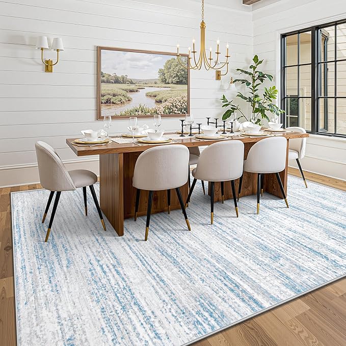 Area Rug 9x12 Living Room Rugs: Washable Modern Rug Large Non-Slip Soft Rugs Stain Resistant Printed Rug Indoor Carpet for Bedroom Kitchen Dining Room Nursery Playroom Home(Blue, 9'x12')