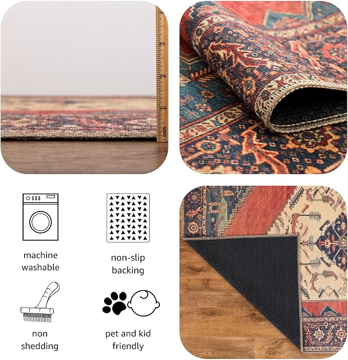 Keen Home Design 48"x72" Rug - Machine Washable Area Rug with Non-Slip Backing, Ideal for Living Room, Dining Room, Bedroom - Vintage, Easy Clean, Durable, Low Pile Rug - (4' x 6')