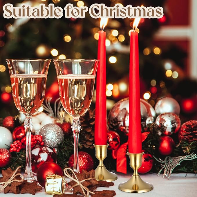 6PCS Brass Gold Taper Candle Holders Set, Vintage Metal Candlestick Holders for Table Centerpiece, Wedding Reception, Festive Christmas Mantel Decoration or Home Decor