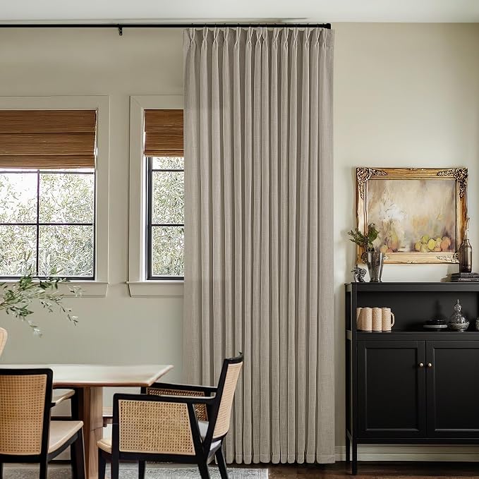 Flax Linen Curtains Pinch Pleated 84 Inch Length 2 Panels for Living Room Bedroom Burlywood Birch Semi Sheer Rustic Farmhouse Back Tab Pinch Pleat Hooks Rings Window Curtain 84 Inches Long Taupe