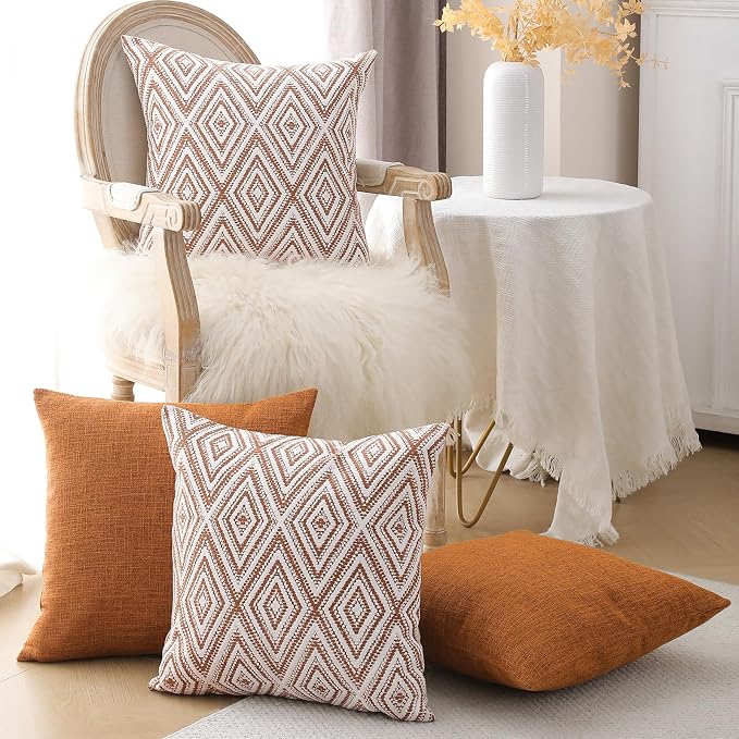 HPUK Throw Pillow Covers 20x20 Inch Set of 4, Linen Decorative Pillow Covers, Accent Cushion Covers for Couch Sofa Bed Bedroom Living Room Décor, Golden Brown