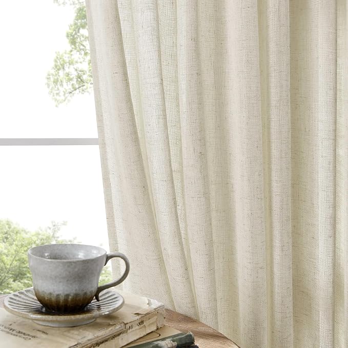 Joydeco Linen Curtains 90 Inch Length 2 Panel Sets,Light Filtering Curtains for Bedroom 70 Inch Wide Living Room Drapes with Back Tabs & Rod Pockets (W70 x L90 Inch, Beige)
