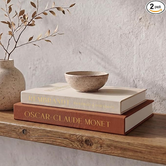 Beautiful Decorative Books - Set of 2 Linen Boxes Enhance Your Coffee Table, Bookshelf or Mantel Decor - Aesthetic Fake/Faux Books for Modern Home Decoration, Photo Storage and as a Keepsake Box