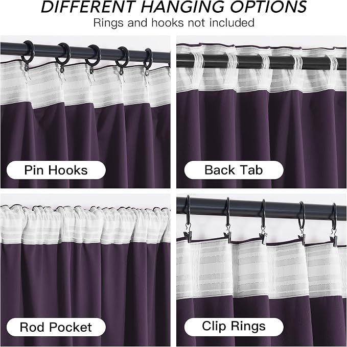 RYB HOME Purple Velvet Curtains 84 inches, Back Tab Soft Fabric Room Darkening Thermal Insulated Luxurious Home Decor Curtains for Living Room Bedroom, W 52" x L 84", 2 Panels Set