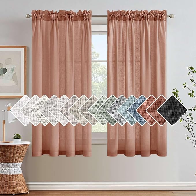 H.VERSAILTEX Linen Curtains Elegant Natural Linen Semi Sheer Curtains Energy Light Filtering Rod Pocket Window Treatments Panels for Living Room (Set of 2, Terracotta, 52 inch W X 54 inch L)