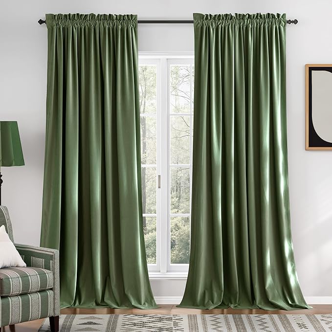 NICETOWN Sage Green Blackout Curtains 72 inches Long 2 Panels (62-inch Wide), Farmhouse and Sleek Velvet Drapes and Curtains for Doorway, Patio Sliding Door, Office, Dorm