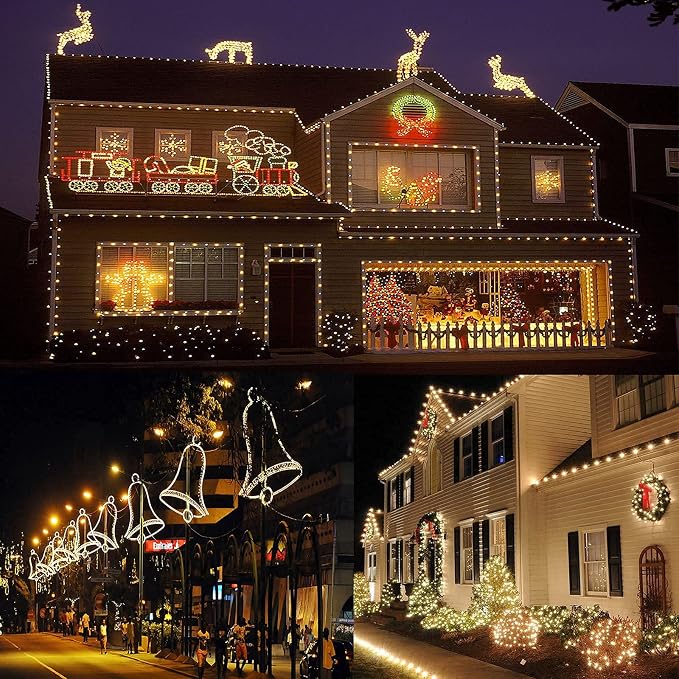 SURNIE LED Rope Lights Outdoor Warm White, Waterproof 50FT Cuttable 3000K Lighting Indoor 110V Connectable Flexible Electric Lights for Christmas Trees Bedroom Outside Patio Decor, Not Flat Strip