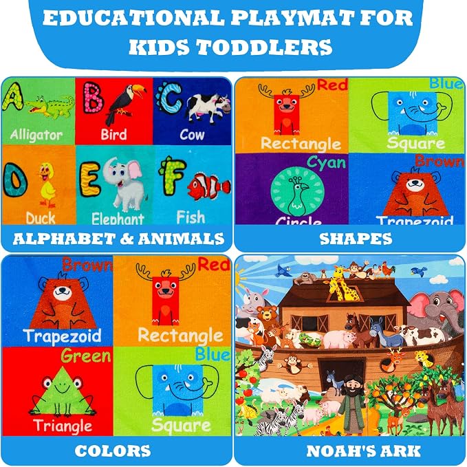 ABC Kids Rug for Playroom 78.7×59 in Noah's Ark Animals Rug Play Mat Alphabet Playmat Shape Color Classroom Carpet Kids Playroom Early Learning Carpet for Preschool Tummy Time