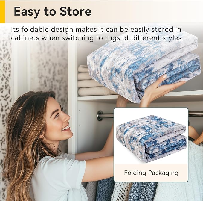 RELEANY Washable Area Rugs 2'6"x8 Non-Slip Modern Abstract Soft for Living Room Entryway Bedroom Kitchen, Print Pattern, Blue Grey Navy Gray