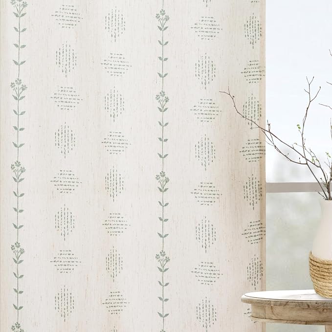 Bathroom Curtains Window,Sheer Short Curtains for Windows Bedroom,Boho Sage Green,45 Inch Length