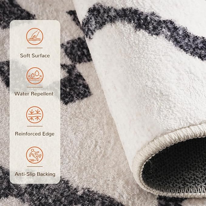 BESTSWEETIE Area Rug 2x6 Rug Machine Washable Non-Slip Low Pile Print Pattern Western Rug for Living Room Bedroom Entryway Tribal Series -Navywhite/Black
