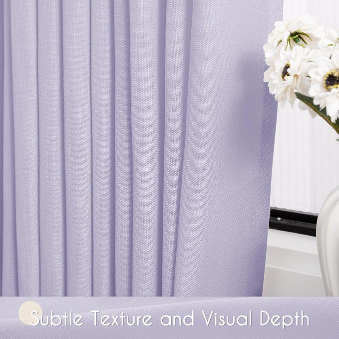 Lavender Purple Linen Curtain 90 Inch Long 2 Panels for Living Room Semi Sheer Privacy Grils Bedroom Window Curtains Rod Pocket Luxury Modern Farmhouse Decor Light Violet 52ﾗ90