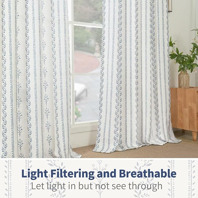 BGment Navy Blue Vintage Floral French Country Curtains 84 Inch Length for Living Room Boho Print Light Filtering Window Curtains & Drapes for Farmhouse Rustic, Each 52 Inch Wide, 2 Panels Set