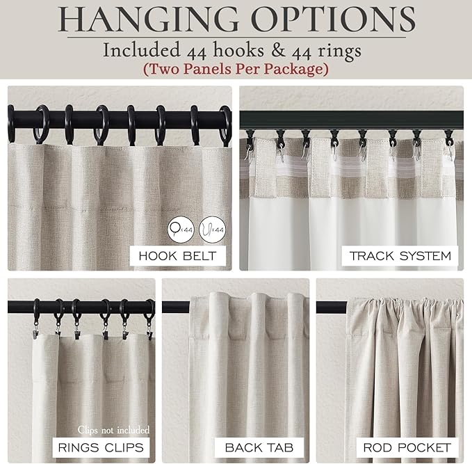 Extra Wide 70 Inch Length Blackout Curtains & Drapes 92 Inches Long 2 Panels Set for Sliding Glass Doors,Modern Pleated Linen Blend Heavy Floor to Ceiling Large Window Drapes(70"Wx92"Lx 2 Natural)
