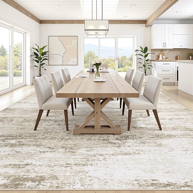Washable Rug 10x14 Area Rugs for Living Room: Large Neutral Soft Rug Abstract Non Slip Low Pile Modern Carpet for Bedroom Kitchen Nursery Office Dining Room Indoor (Beige, 10'x14')