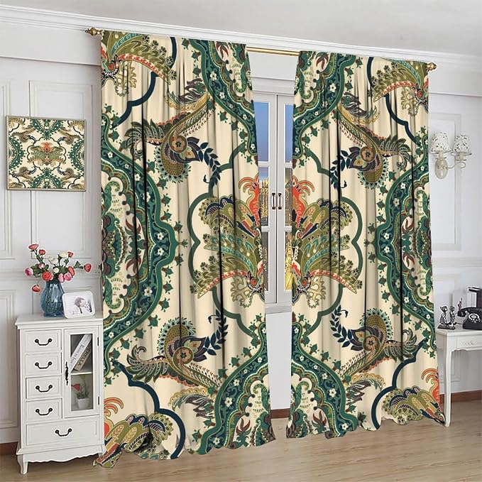 Boho Floral Blackout Curtains, Colorful Mandala Flower Bohemian Ethnic Print Pattern, Bedroom Living Room Kitchen63X72 Inch
