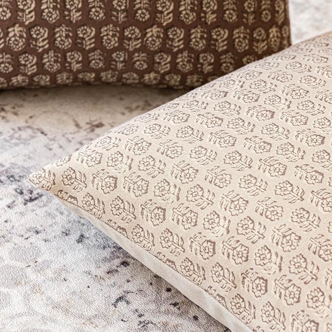 Foindtower Set of 2 Decorative Vintage Floral Print Throw Pillow Covers Neutral Modern Farmhouse Cushion Covers Boho Home Decor for Sofa Couch Chair Bedroom Living Room,20×20 Inch,Ivory Beige