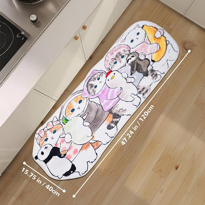Cat Rugs, 1.3' X 3.9' Small Cute Irregular Shaped Rug for Bedroom Bathroom Room, Funny Cartoon Pet Area Carpet Kid Rugs, Cat Decor Dog Shaped Pet and Children Entryway Runner Rug (C Party Cat)
