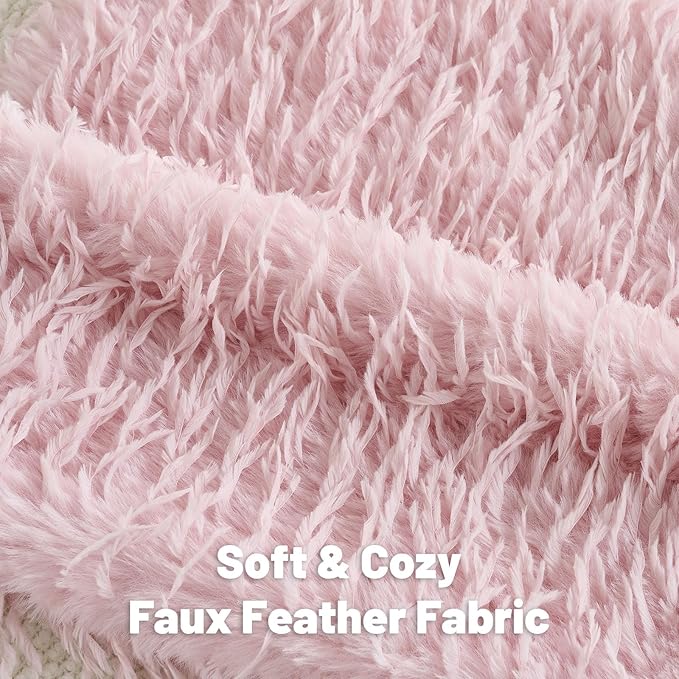 FUTEI Pack of 2 Faux Feather Plush Throw Pillow Covers 22x22 Inch Soft Fluffy Solid Farmhouse Decorative Cushion Cases Modern Luxury Accent for Couch Bed Living Room, Pink