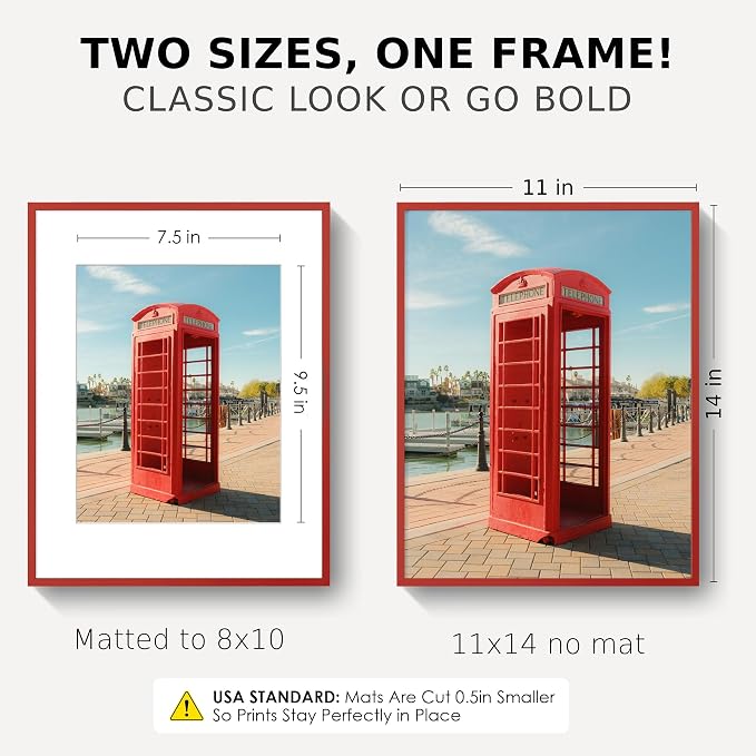 FLYJOE 11x14 Picture Frame for 8x10 Photo, Minimalist Aluminum Frame, Red | Sleek Metal Frame for Wall, Desk & Gift | Shatterproof Glass & Hardware