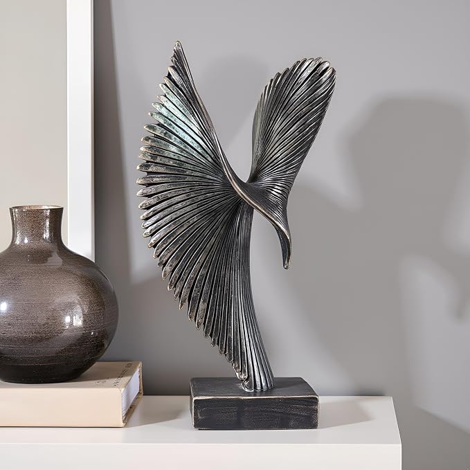 Modern Abstract Eagle Decorative Sculpture, Dining Living Room Desk Decor,Geometric Home Decor Statues,Shelf Top Decor Aesthetics, Coffee Tables or Office Shelves（Bronze Colored）