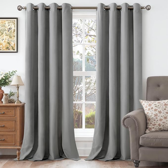 YoungsTex 80 Inches Long Velvet Blackout Curtains for Living Room Window, Thermal Insulated Drapes with Grommet Room Darkening Privacy for Bedroom, Light Grey, 2 Panels, 52 X 80 Inch